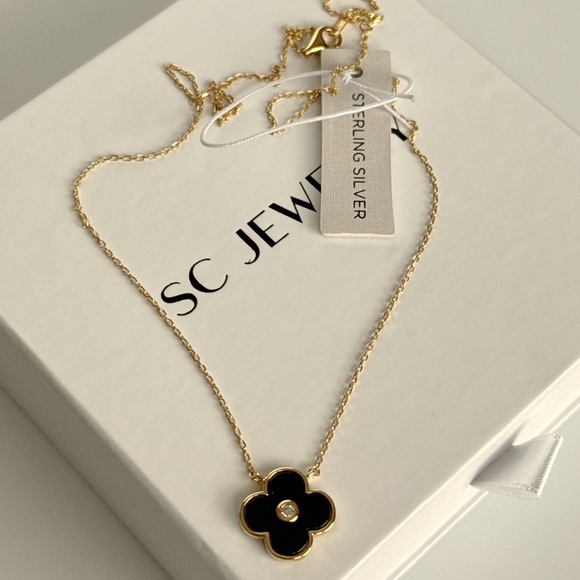 Rachel Zoe Black Clover Necklace 925 Sterling Silver - Picture 4 of 6